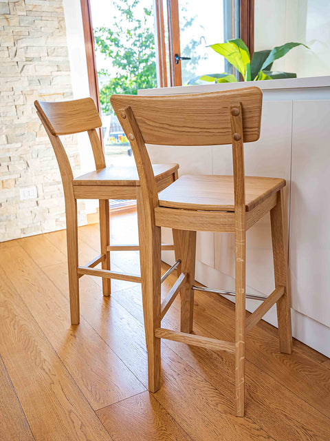 Sedia da bar in rovere massello moderno nordico naturale 36x37x93 cm Tense