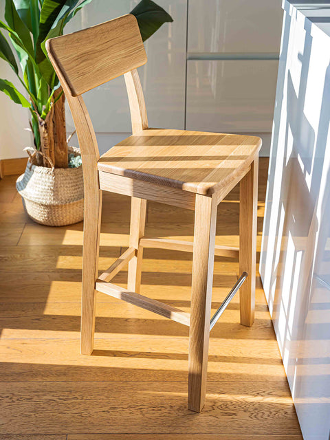Sedia da bar in rovere massello moderno nordico naturale 36x37x93 cm Tense