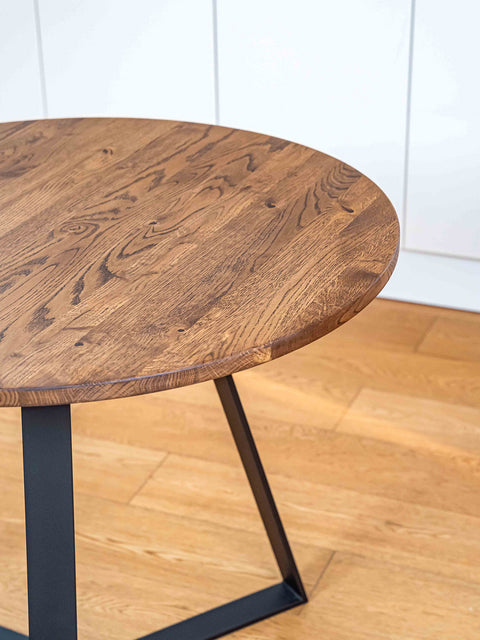Tavolo da pranzo a 3 gambe in rovere massello moderno marrone 90 cm Alloy
