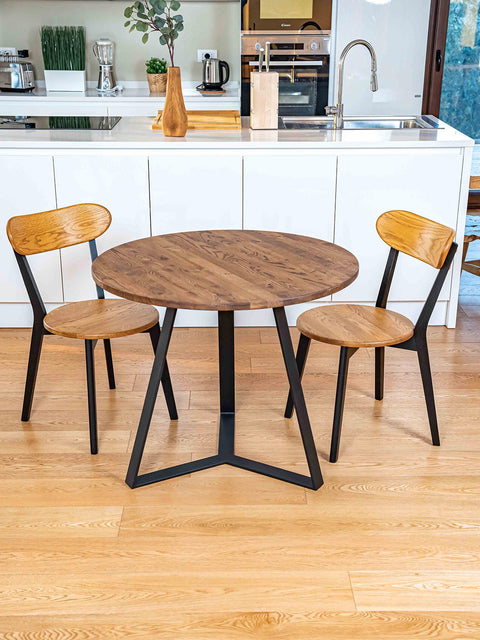 Tavolo da pranzo a 3 gambe in rovere massello moderno marrone 90 cm Alloy