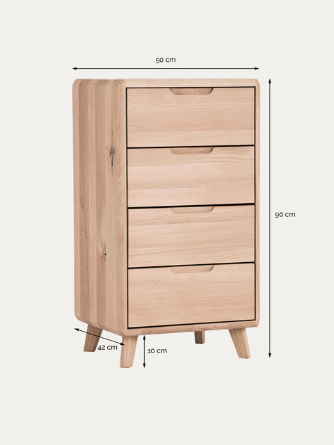 Cassettiera in rovere massello sbiancato 50 cm Portofino