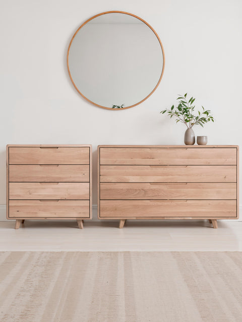 Cassettiera in rovere massello 90 cm sbiancata Portofino
