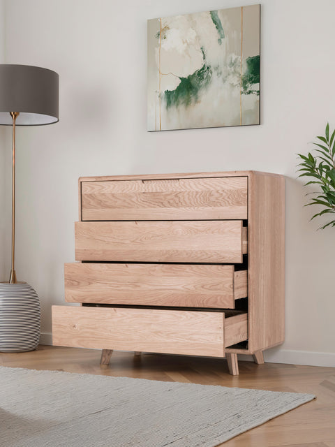 Cassettiera in rovere massello 90 cm sbiancata Portofino