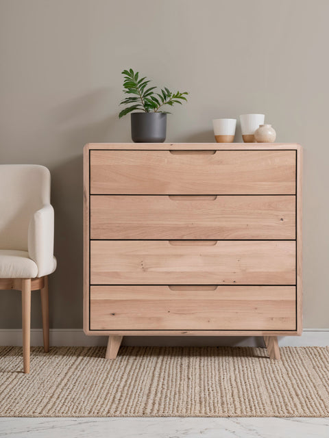 Cassettiera in rovere massello 90 cm sbiancata Portofino