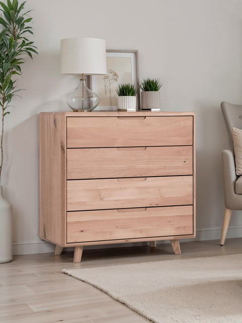 Cassettiera in rovere massello 90 cm sbiancata Portofino