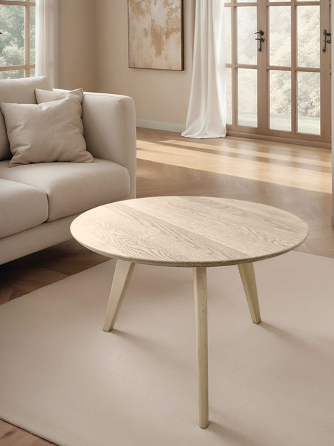 Tavolino da caffè 70 cm rovere massello finitura olio naturale moderno bianco Logan