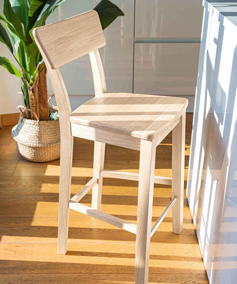 Bar chair of solid oak modern nordic white 37x36x93 cm Tense