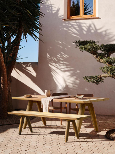 Panca da esterno in teak riciclato rustico naturale 190x45x45 cm Matita