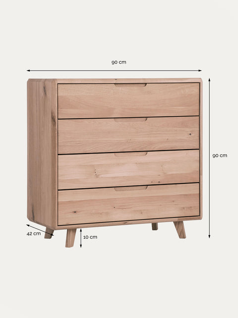 Cassettiera in rovere massello 90 cm sbiancata Portofino