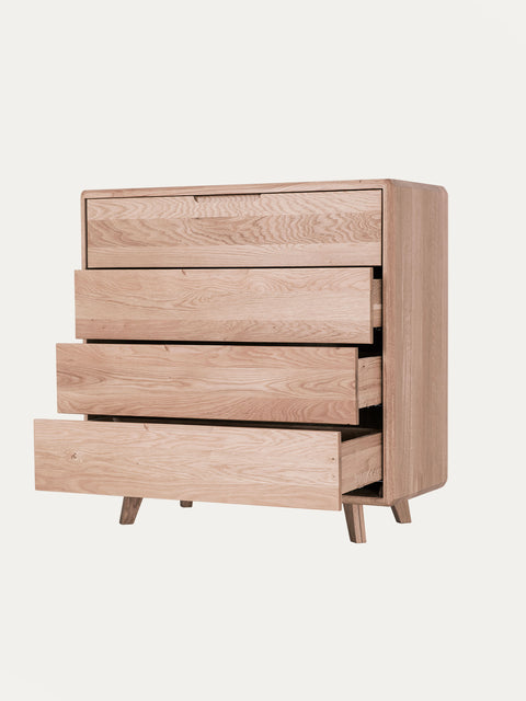 Cassettiera in rovere massello 90 cm sbiancata Portofino