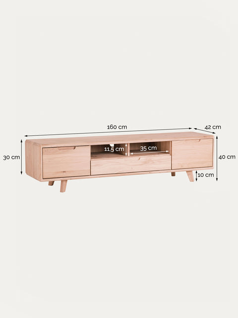Mobile porta TV in legno massello di rovere sbiancato 160 cm Portofino