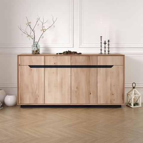 Sideboard 180 cm with 4 doors of solid oak whitewashed modern Adena