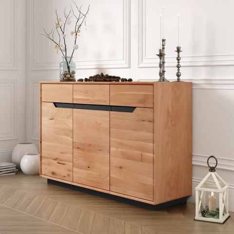 Credenza in rovere massello 3 ante 135x42x90 cm naturale moderna Adena