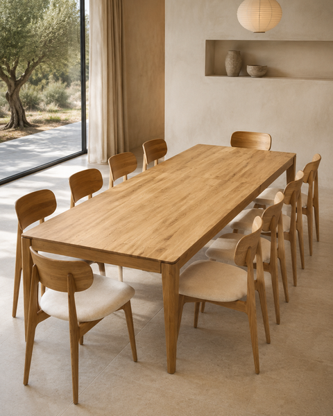 Tavolo da pranzo allungabile 140-225 cm con prolunga in legno massello di rovere naturale Cortona
