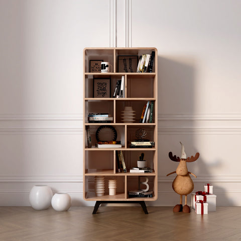 Bookshelf of solid oak wood whitewashed 80x45x180 cm Modena