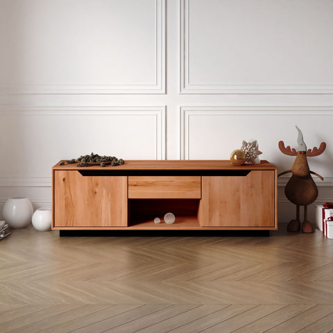 TV stand of solid oak 2 doors 160x42x50 cm natural modern Adena