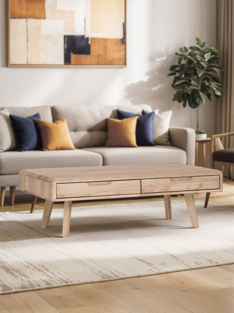 Tavolino con cassetti in rovere massello sbiancato 110 cm Portofino