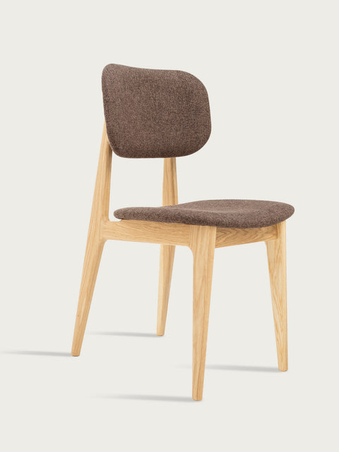 Chair 81 cm of solid oak and fabric modern soft seat natural brown Mevis