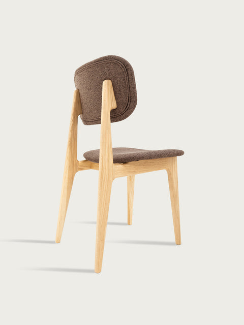 Chair 81 cm of solid oak and fabric modern soft seat natural brown Mevis