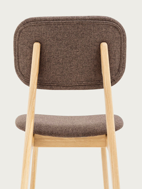 Chair 81 cm of solid oak and fabric modern soft seat natural brown Mevis