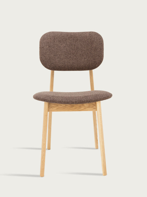 Chair 81 cm of solid oak and fabric modern soft seat natural brown Mevis