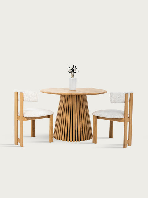 Dining table round of solid oak wood natural Volano