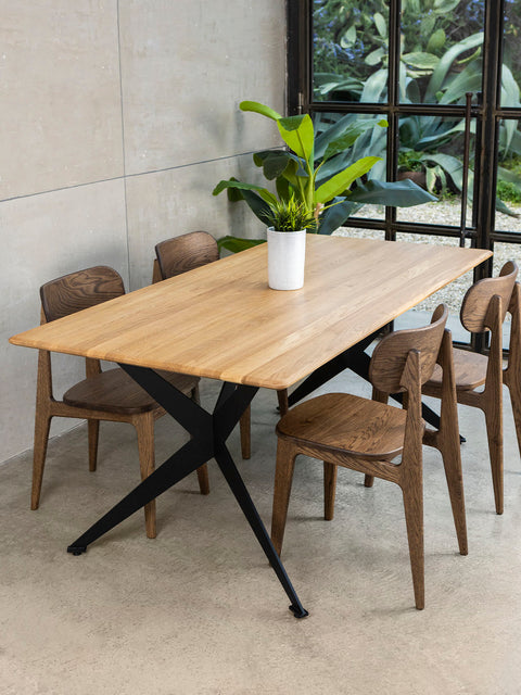 Solid oak dining table with metal legs 180x90x75 cm Siena