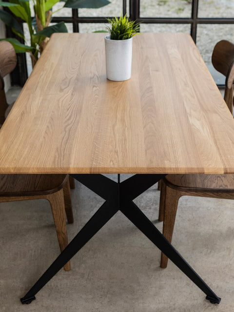 Solid oak dining table with metal legs 180x90x75 cm Siena