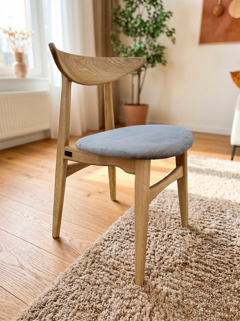 Solid oak wood chair natural velour Positano