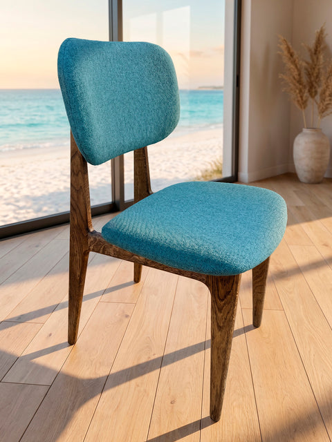 Solid oak wood dining chair brown turquoise soft 81 cm Mevis