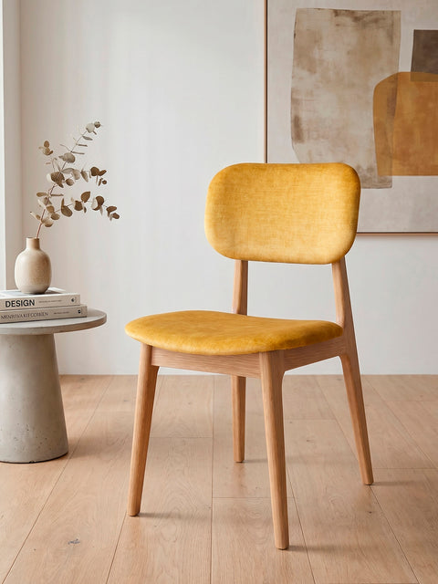 Chair 81 cm of solid oak and fabric modern soft seat natural yellow Mevis