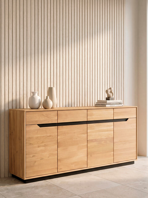 Credenza da 180 cm con 4 ante in rovere massello naturale moderno Adena