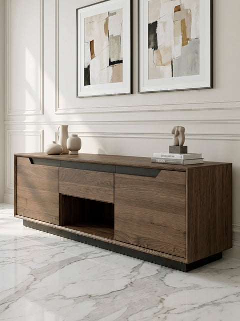 TV cabinet of solid oak wood 160 cm smoked Adena