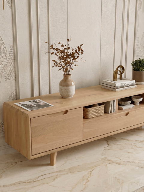 TV Cabinet of solid oak wood whitewashed 160 cm Portofino