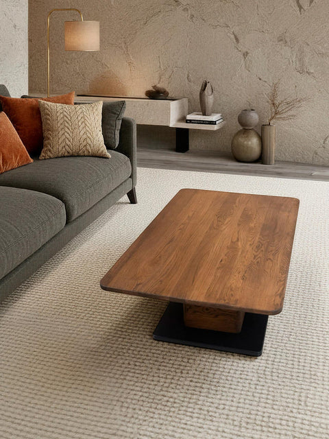 Tavolino da caffè in legno massello di rovere fumé 120x80x40 cm Galileo