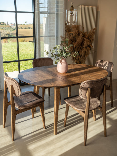 Tavolo da pranzo allungabile in legno massello rovere fumé Sun