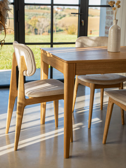 Sedia 81 cm in rovere massello e tessuto moderno seduta morbida bianco naturale Mevis