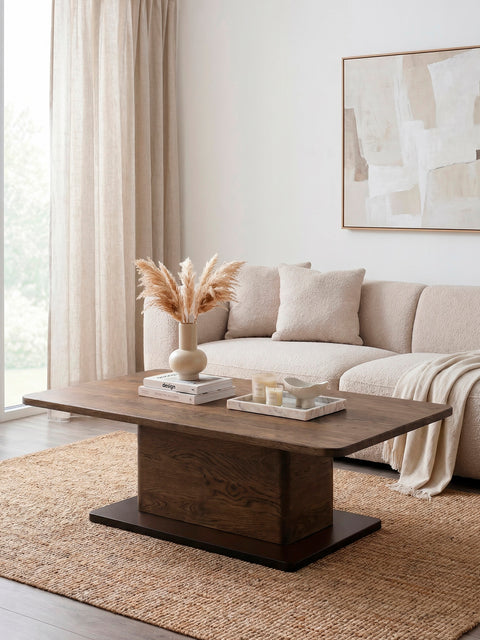 Coffee table of solid oak wood smoked 120x80x40 cm Galileo