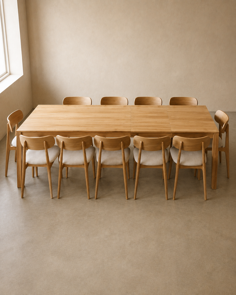 Extendable dining table 160–260 cm with 2 extensions, crafted from solid natural oak Ravello