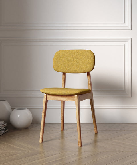 Chair 81 cm of solid oak and fabric modern soft seat natural yellow Mevis