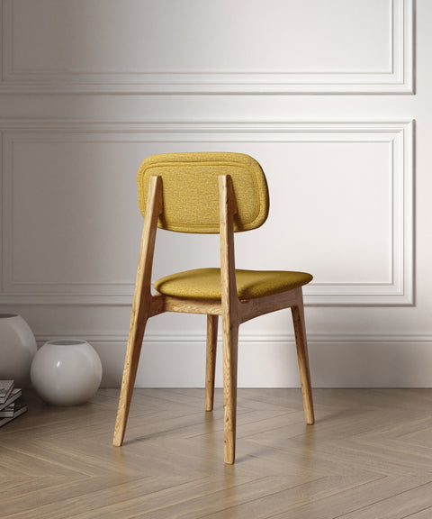 Chair 81 cm of solid oak and fabric modern soft seat natural yellow Mevis