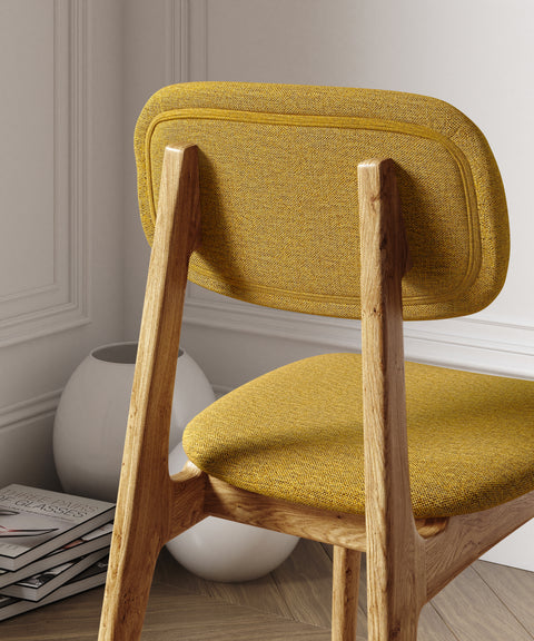 Chair 81 cm of solid oak and fabric modern soft seat natural yellow Mevis