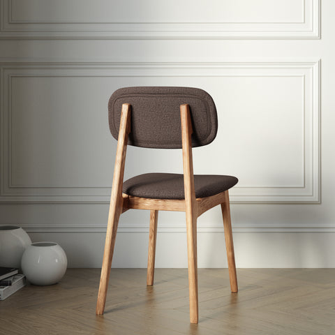 Chair 81 cm of solid oak and fabric modern soft seat natural brown Mevis