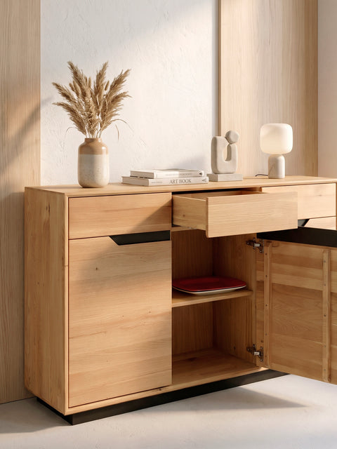 Credenza da 180 cm con 4 ante in rovere massello naturale moderno Adena