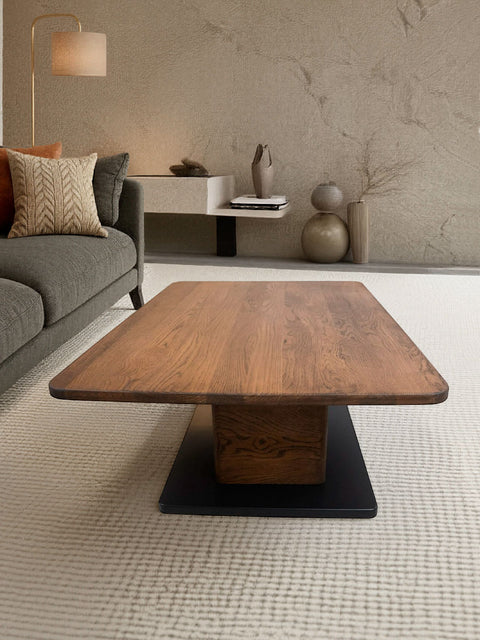 Tavolino da caffè in legno massello di rovere fumé 120x80x40 cm Galileo