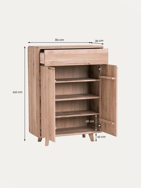 Scarpiera in rovere massello sbiancato 80 cm Portofino
