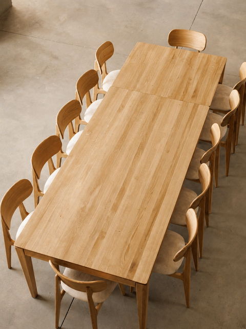 Extendable dining table 200-285x100 cm with leaf in solid oak wood natural Cortona Max