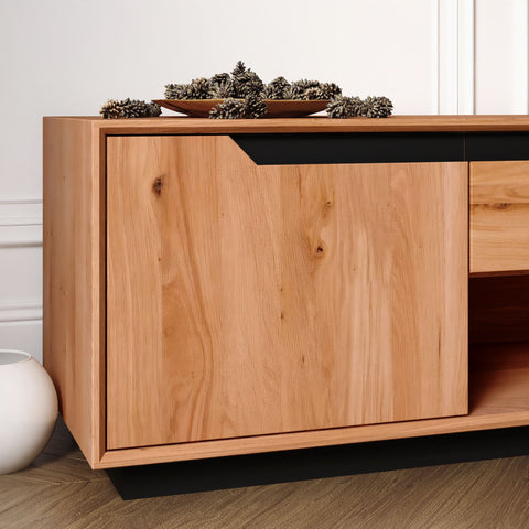 TV stand of solid oak 2 doors 160x42x50 cm natural modern Adena