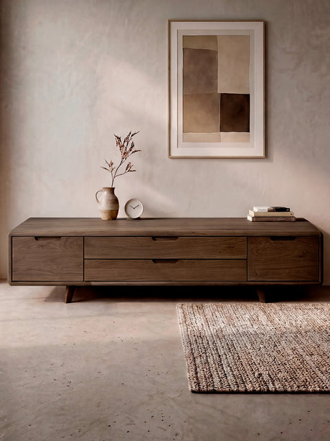 TV stand of solid oak wood smoked 180 cm Portofino