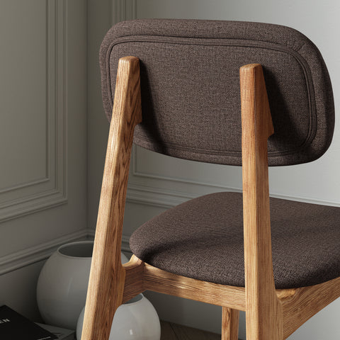 Chair 81 cm of solid oak and fabric modern soft seat natural brown Mevis